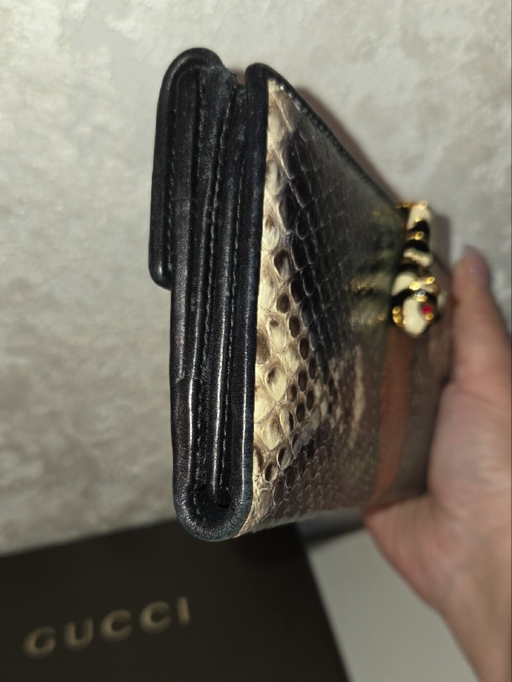 Gucci Multicolor Python Continental Wallet with Gold Snake Head With COA - Picture 4 of 11